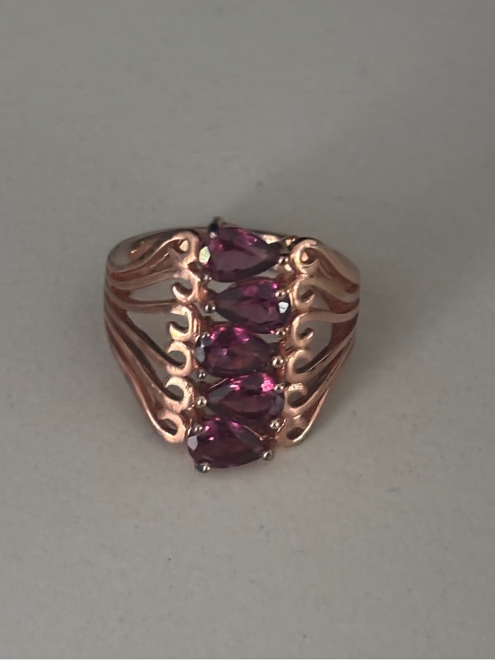 Rose Gold Ring with Pink Marquise Gemstones